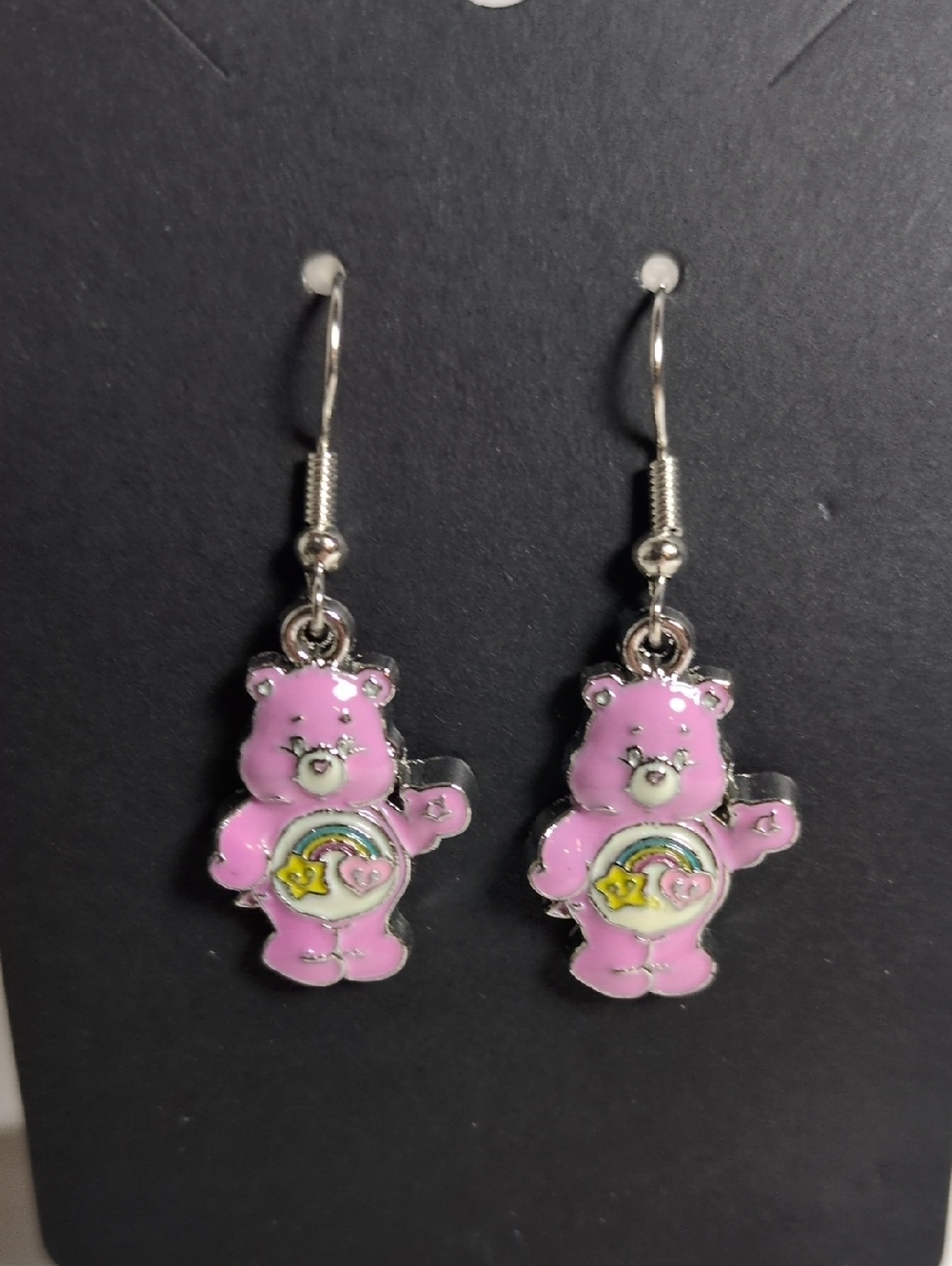 Pink Care Bear Dangle Earrings